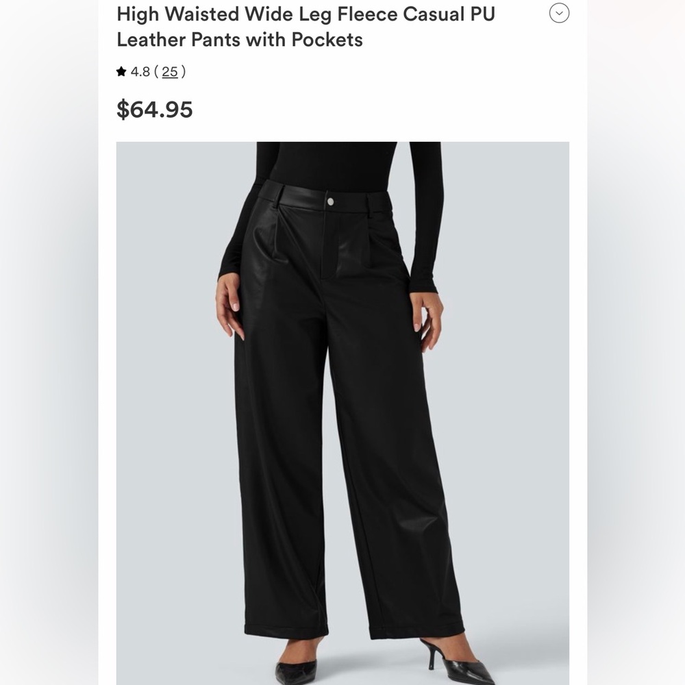 HALARA High Waisted Wide Leg Fleece PU leather pants